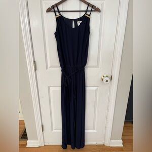 Emma & Michele Navy Blue Wide Leg Tie Waist Jumpsuit